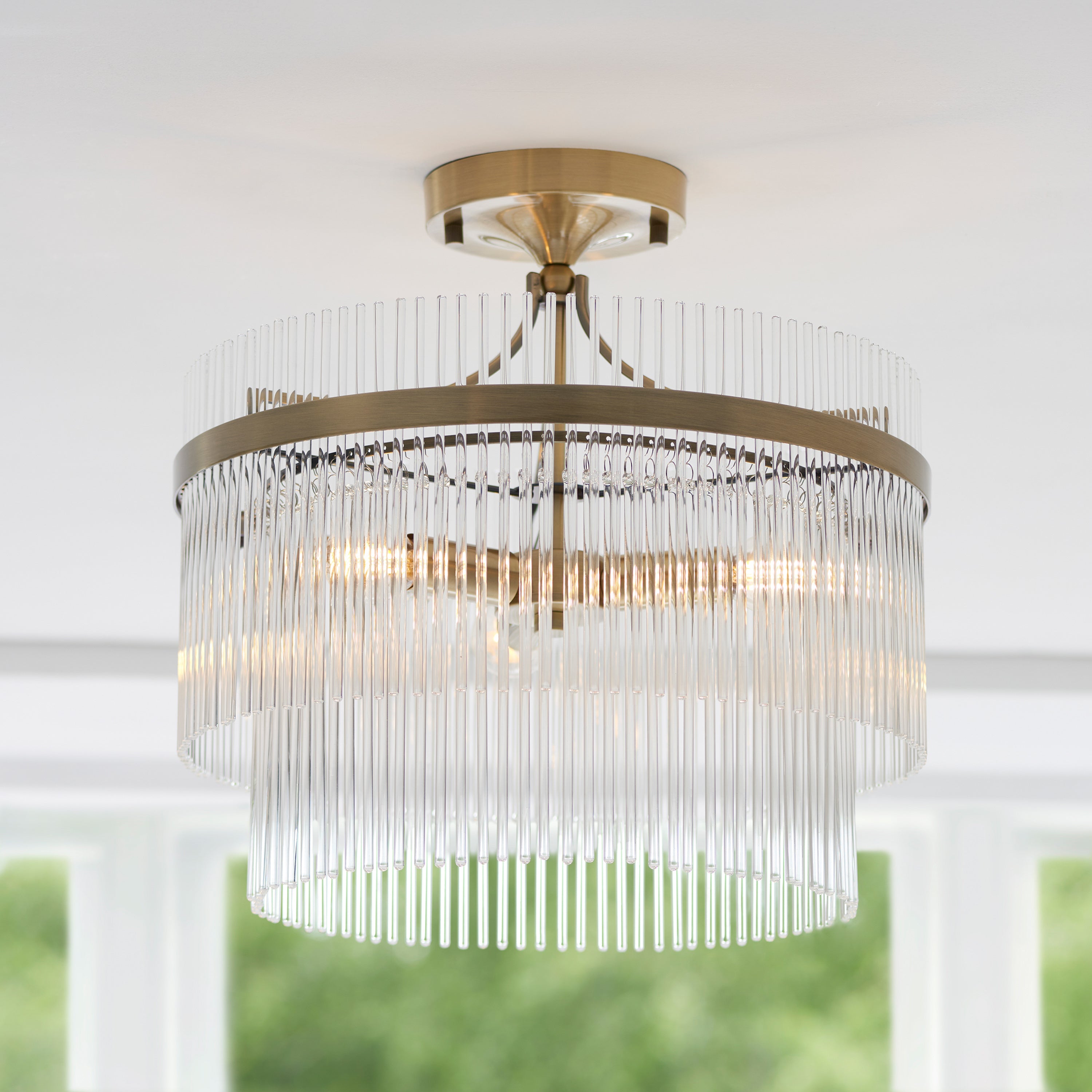 Vizzini Antique Brass & Glass Rods Ceiling Light